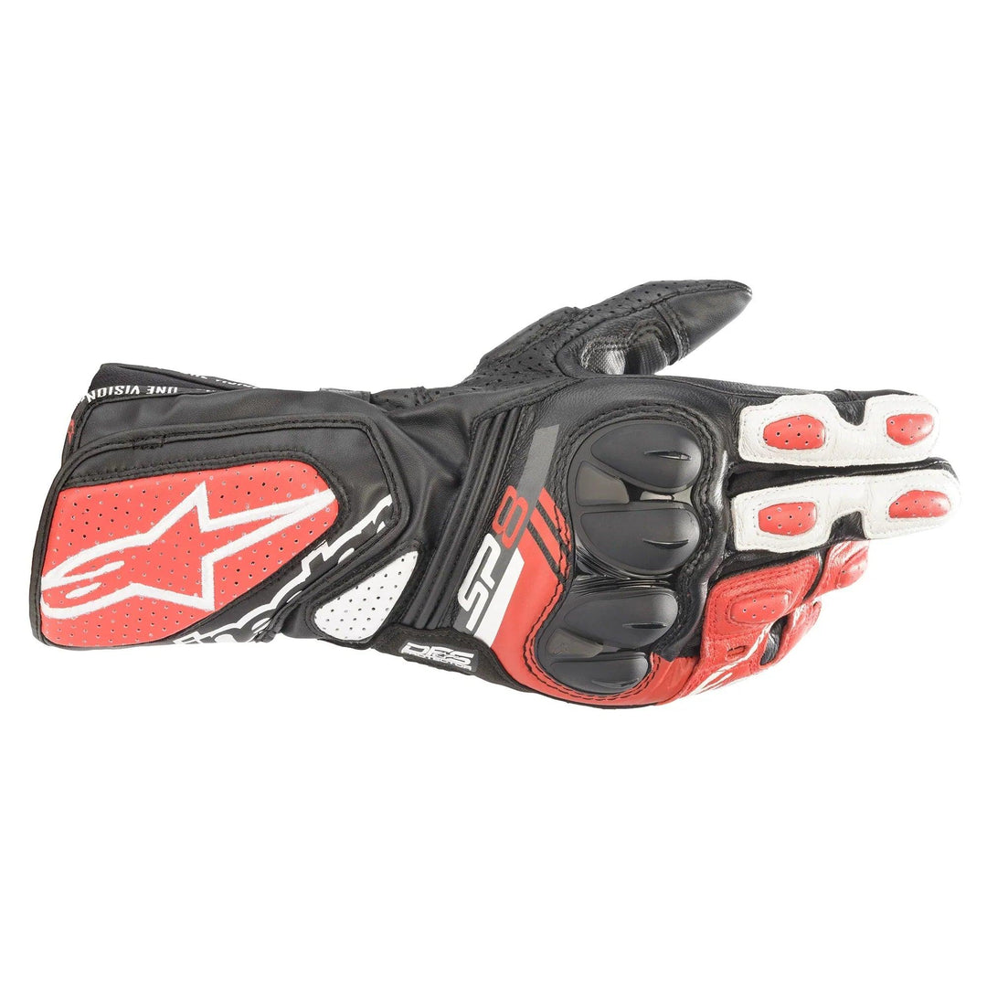 Alpinestars SP-8 V3 Leather Gloves - Black/White/Bright Red - Motor Psycho Sport