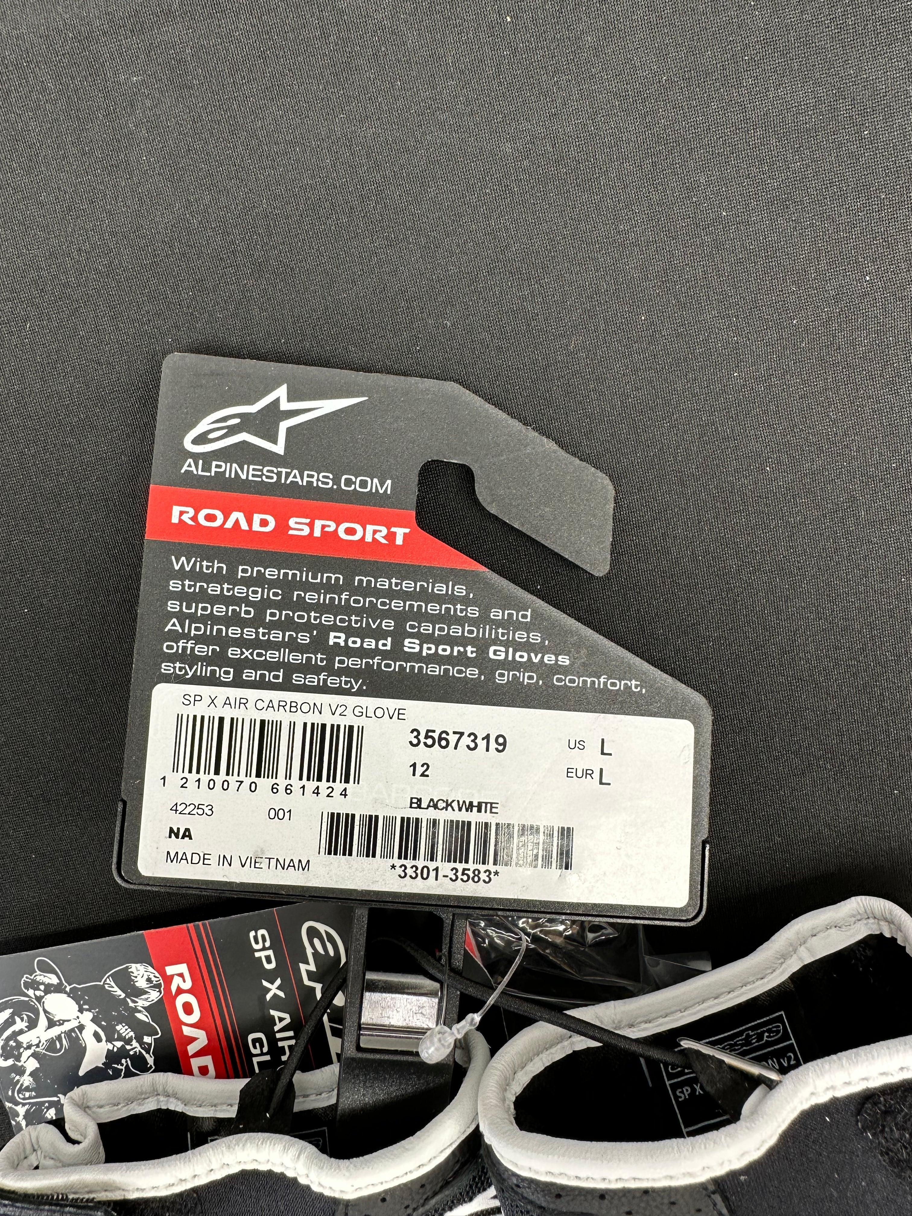 Alpinestars SPX AC V2 Gloves - Black/White Size Large - Like New