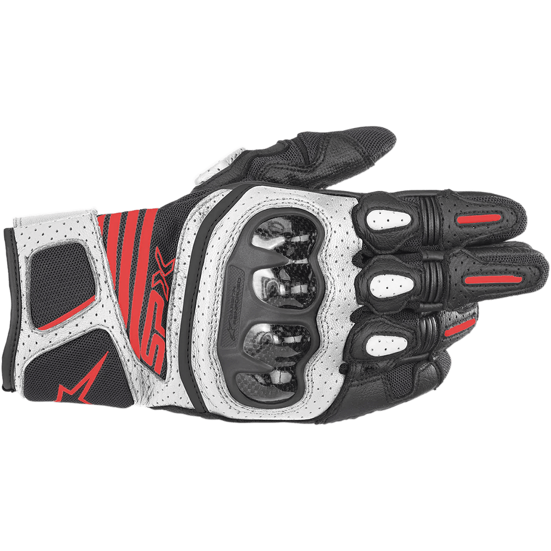 Alpinestars SPX AC V2 Gloves - Black/White/Red Fluorescent - Motor Psycho Sport