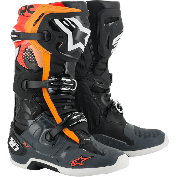 Alpinestars Tech 10 Black/Gray/Orange/Red Fluorescent Boots - Motor Psycho Sport