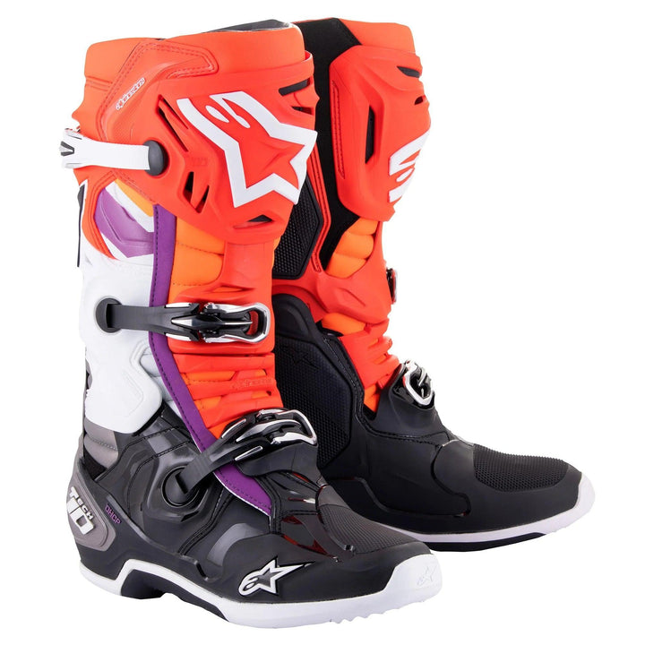 Alpinestars Tech 10 Boots - Black/Red Fluo/Orange Fluo/White - Motor Psycho Sport