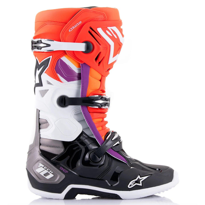 Alpinestars Tech 10 Boots - Black/Red Fluo/Orange Fluo/White - Motor Psycho Sport