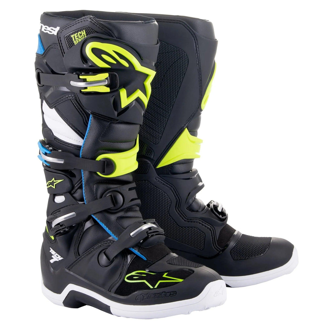 Alpinestars Tech 7 Boots - Black/Enamel/Blue/Yellow Fluo - Motor Psycho Sport