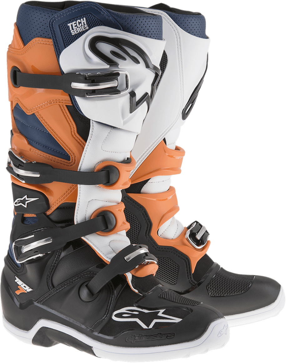 Alpinestars Tech 7 Boots - Black/Orange/Blue/White MX Sole - Motor Psycho Sport