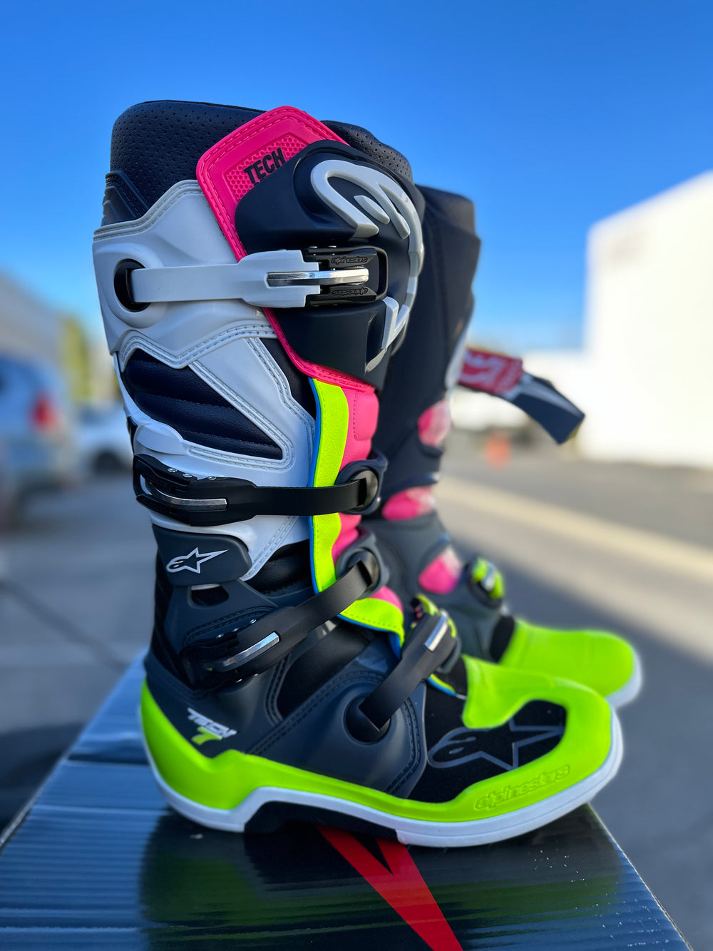 Alpinestars Tech 7 Boots - Black/Pink/White/Yellow - Motor Psycho Sport