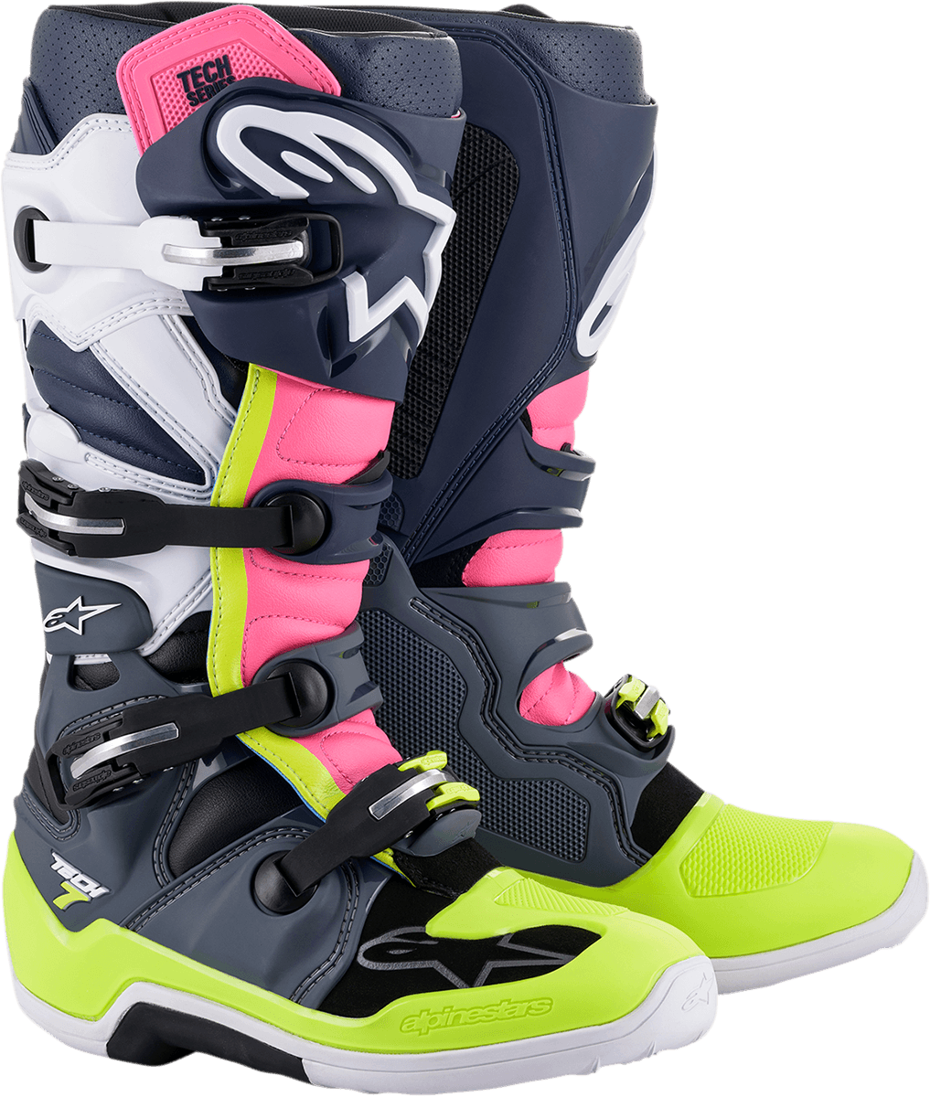 Alpinestars Tech 7 Boots - Black/Pink/White/Yellow - Motor Psycho Sport