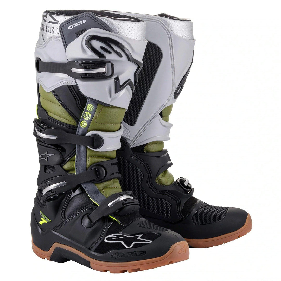 Alpinestars Tech 7 Enduro Black/Silver/Military Green Boots - Motor Psycho Sport