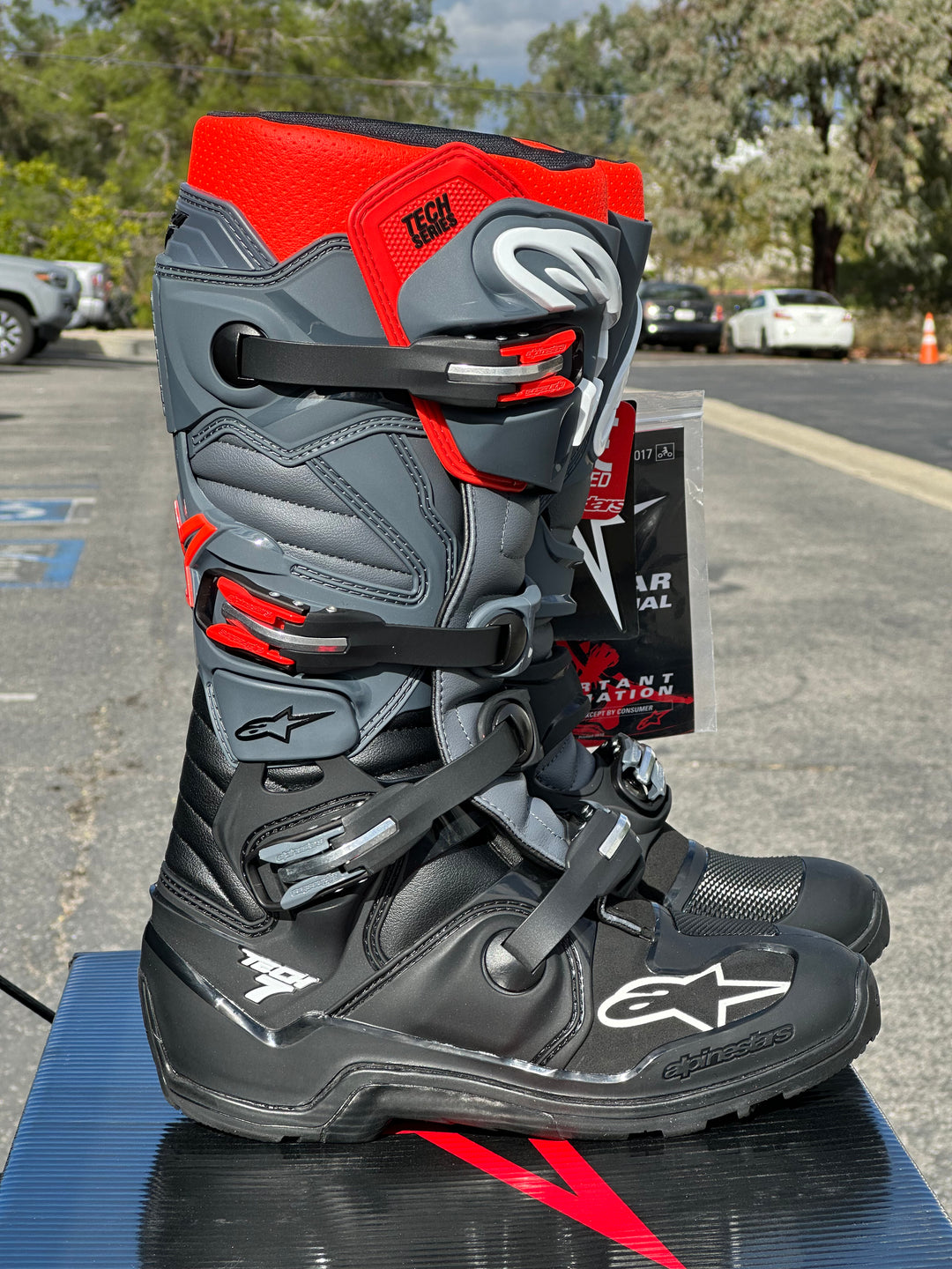 Alpinestars Tech 7 Enduro Boots - Black/Gray/Red Fluorescent - Motor Psycho Sport