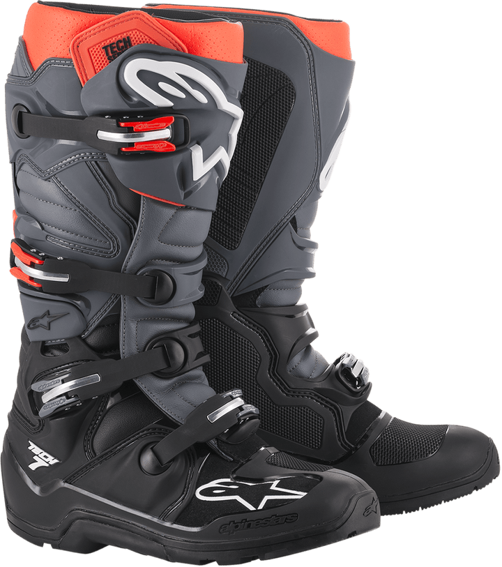 Alpinestars Tech 7 Enduro Boots - Black/Gray/Red Fluorescent - Motor Psycho Sport