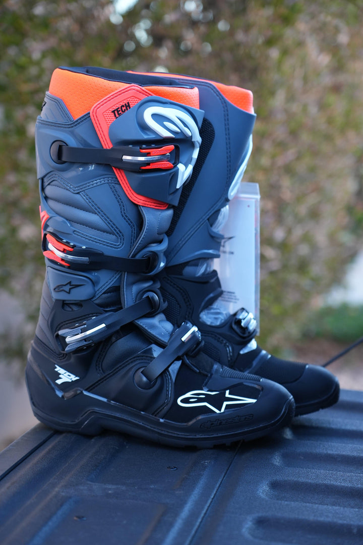 Alpinestars Tech 7 Enduro Boots - Black/Gray/Red Fluorescent - Size 8 - Motor Psycho Sport