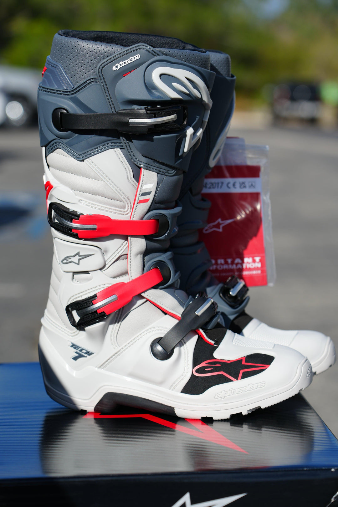 Alpinestars Tech 7 Enduro Boots - Light Gray/Dark Gray/Bright Red - Motor Psycho Sport