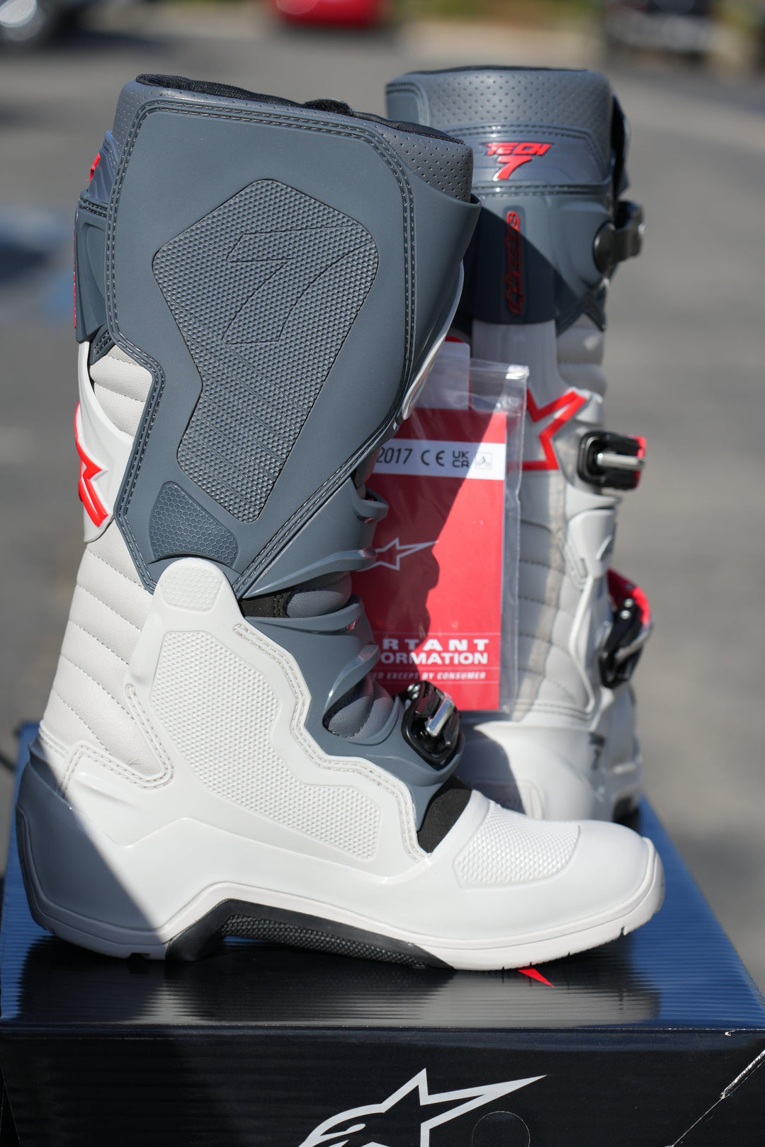 Alpinestars Tech 7 Enduro Boots - Light Gray/Dark Gray/Bright Red - Motor Psycho Sport