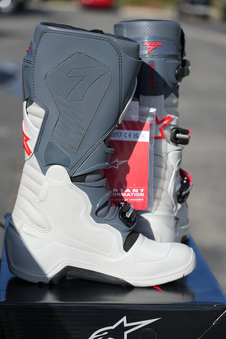 Alpinestars Tech 7 Enduro Boots - Light Gray/Dark Gray/Bright Red - Motor Psycho Sport