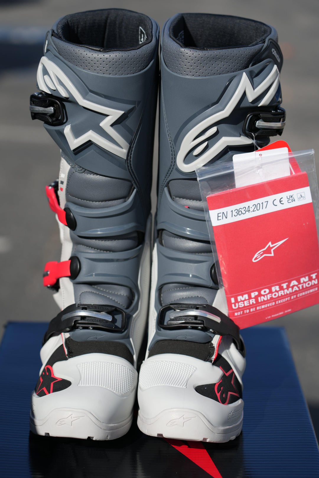 Alpinestars Tech 7 Enduro Boots - Light Gray/Dark Gray/Bright Red - Motor Psycho Sport