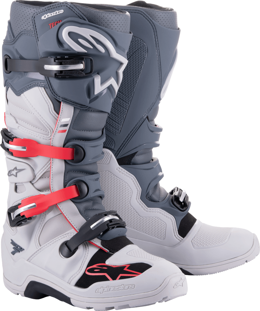 Alpinestars Tech 7 Enduro Boots - Light Gray/Dark Gray/Bright Red - Motor Psycho Sport