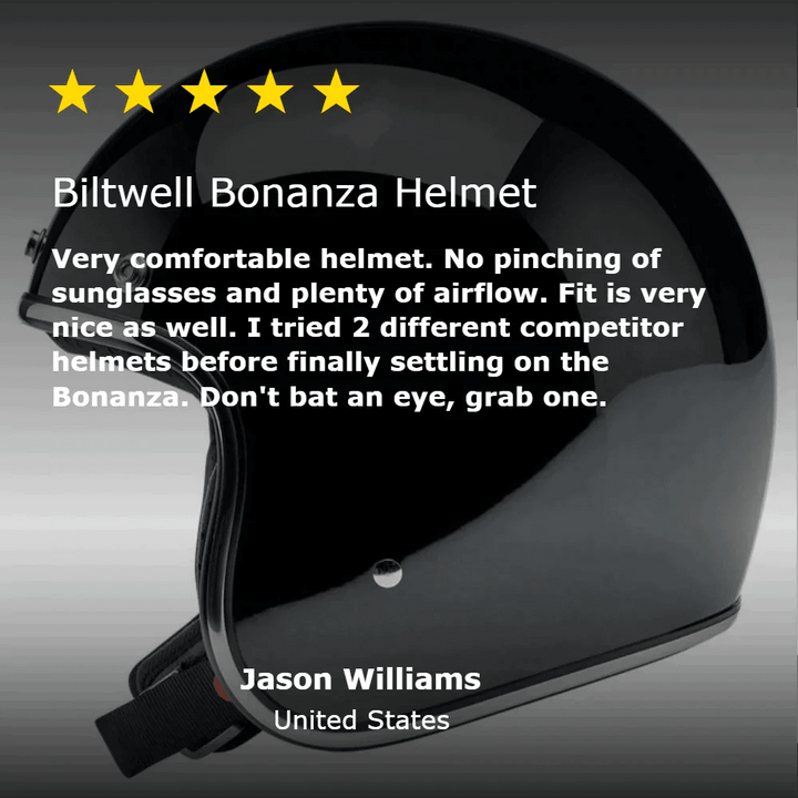 Biltwell Bonanza Helmet Gloss Black - Motor Psycho Sport