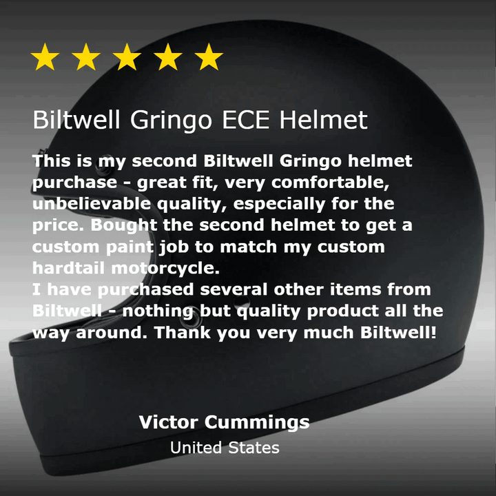 Biltwell Gringo ECE Helmet Flat Black - Motor Psycho Sport