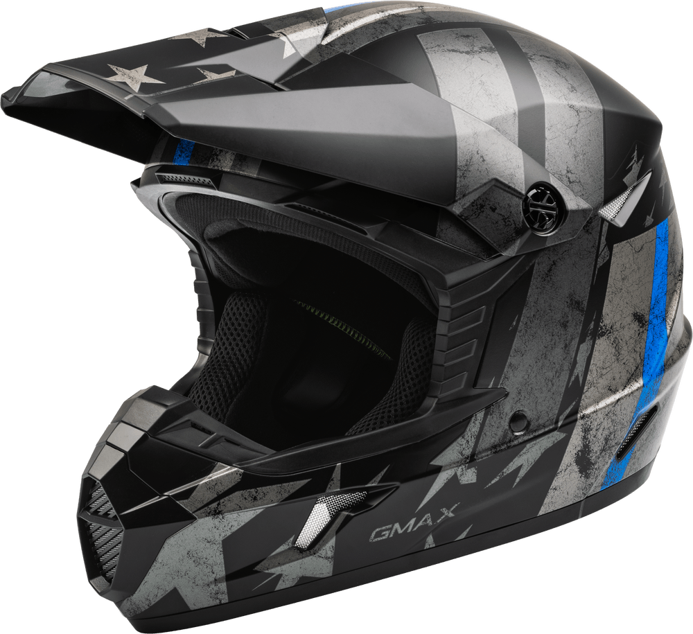 Gmax MX-46 Patriot Off-Road Helmet Matte Black/Grey/Blue - Motor Psycho Sport
