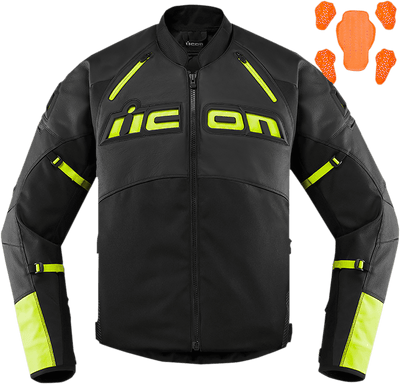 Icon Contra 2 Leather Jacket Black/Hi-Viz CE Jacket - Motor Psycho Sport