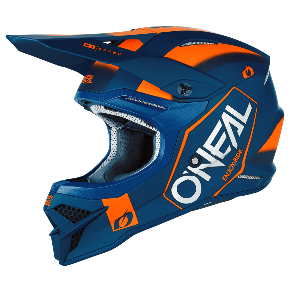 fullface helm o'neal O'Neal 3 SRS Hexx V.23 Helmet Blue/Orange – Motor Psycho Sport