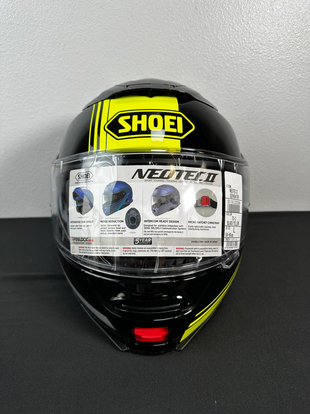 Shoei Neotec II Separator Modular Helmet - TC-3 Black/Hi-Viz - Size Large - OPEN BOX - Motor Psycho Sport