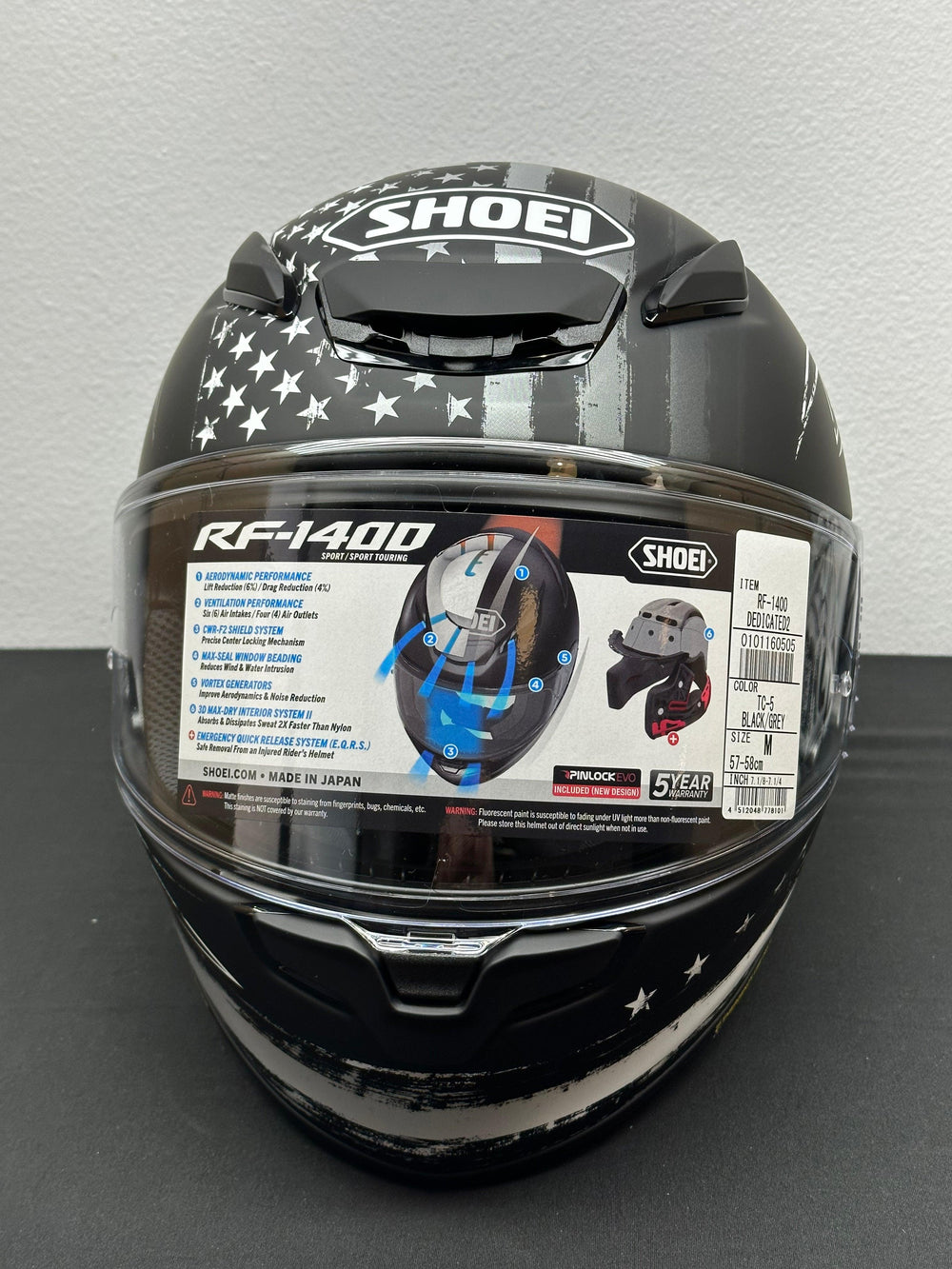 Shoei RF-1400 Dedicated 2 Helmet Matte TC-5 Black/White - Size Medium - OPEN BOX - Motor Psycho Sport