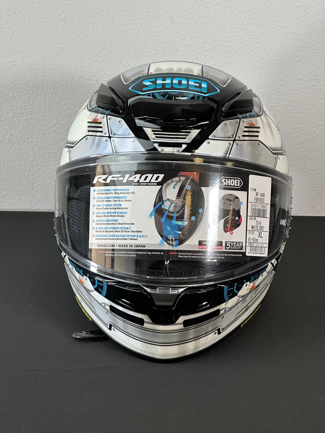 Shoei RF-1400 Fortress Helmet - TC-6 White/Gray - Size XL - OPEN BOX - Motor Psycho Sport