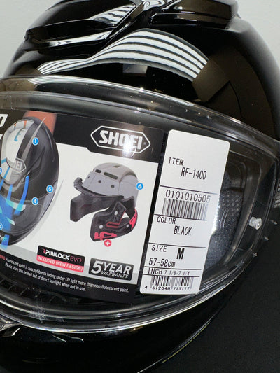 Shoei RF-1400 Helmet - Gloss Black Size MD - OPEN BOX - Motor Psycho Sport