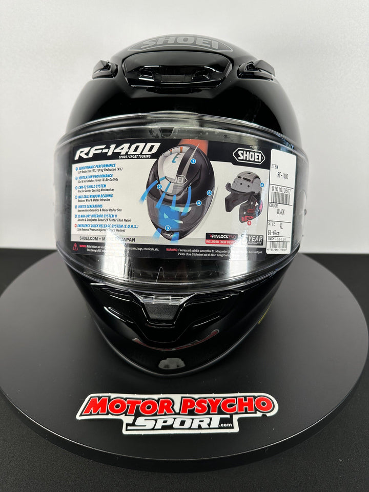 Shoei RF-1400 Helmet - Gloss Black - Size XL - OPEN BOX - Motor Psycho Sport