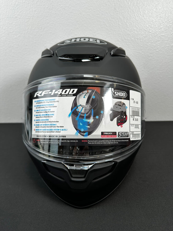 Shoei RF-1400 Helmet - Matte Black - Size 3XL - OPEN BOX - Motor Psycho Sport