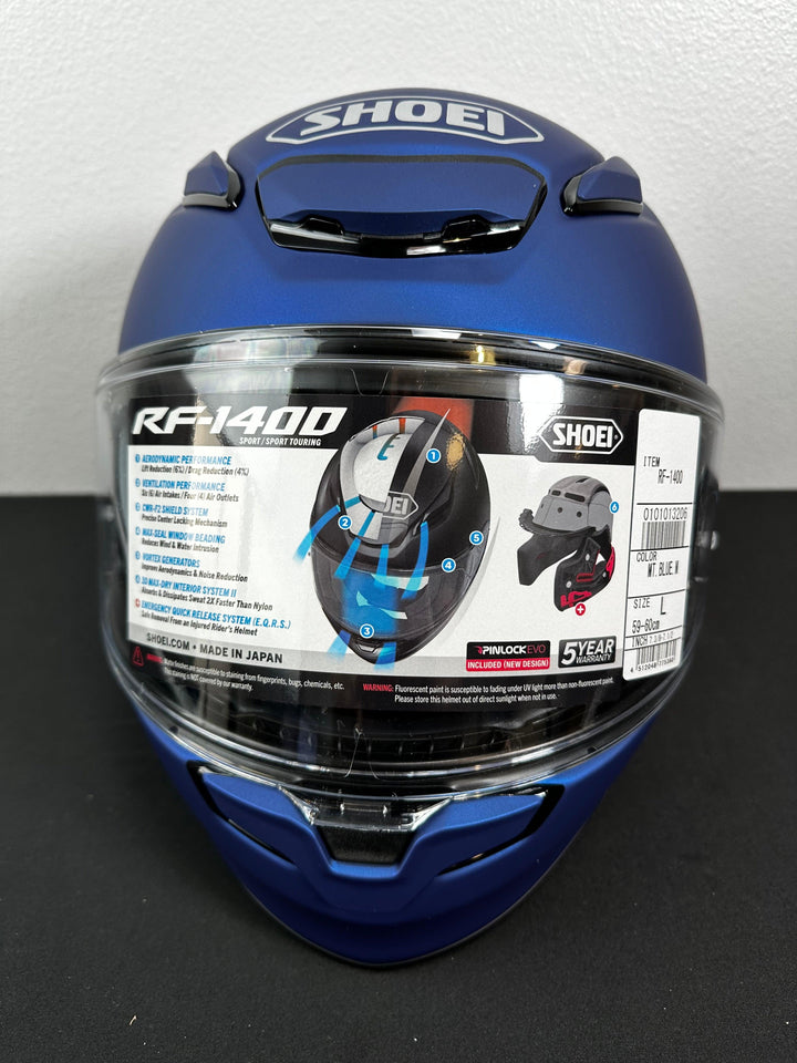 Shoei RF-1400 Helmet - Matte Blue - Size Large - OPEN BOX - Motor Psycho Sport