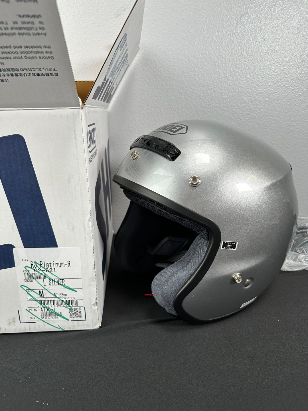 Shoei RJ Platinum-R Open-Face Helmet - Light Silver - Size Medium - OPEN BOX - Motor Psycho Sport