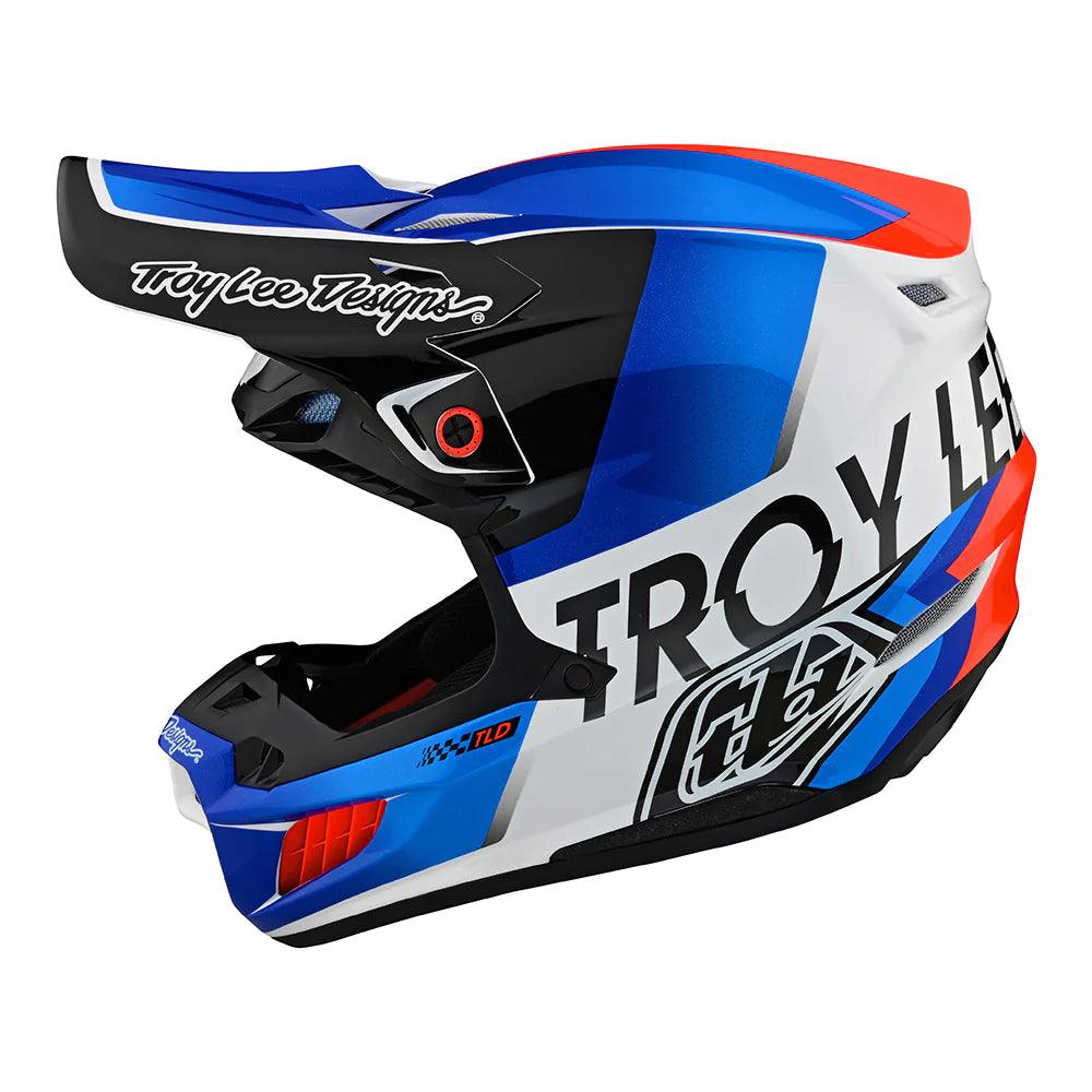 Troy Lee Designs SE5 Composite Helmet W/MIPS Qualifier White / Blue - Motor Psycho Sport