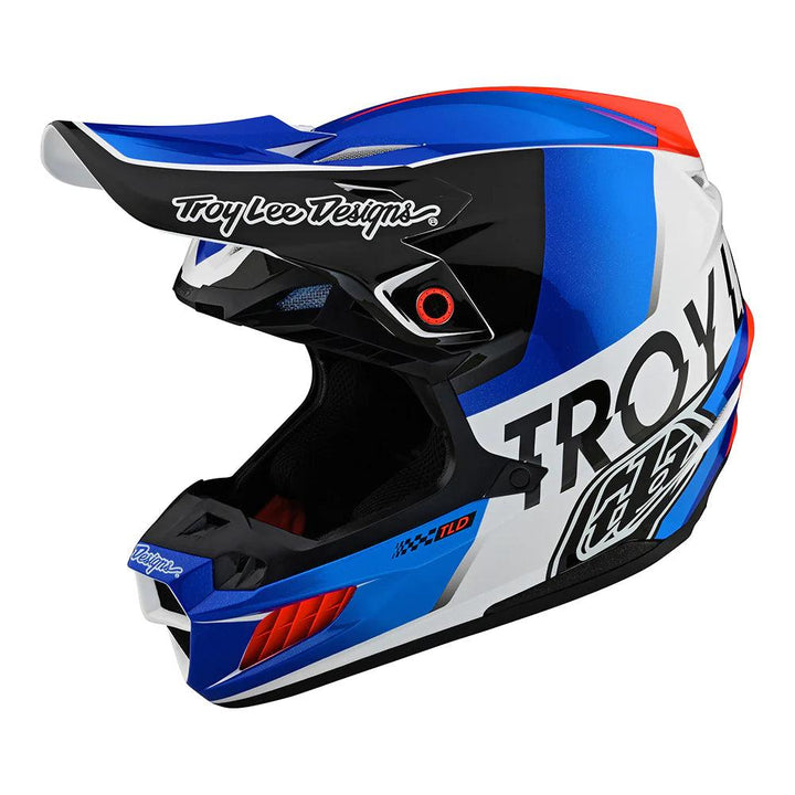 Troy Lee Designs SE5 Composite Helmet W/MIPS Qualifier White / Blue - Motor Psycho Sport
